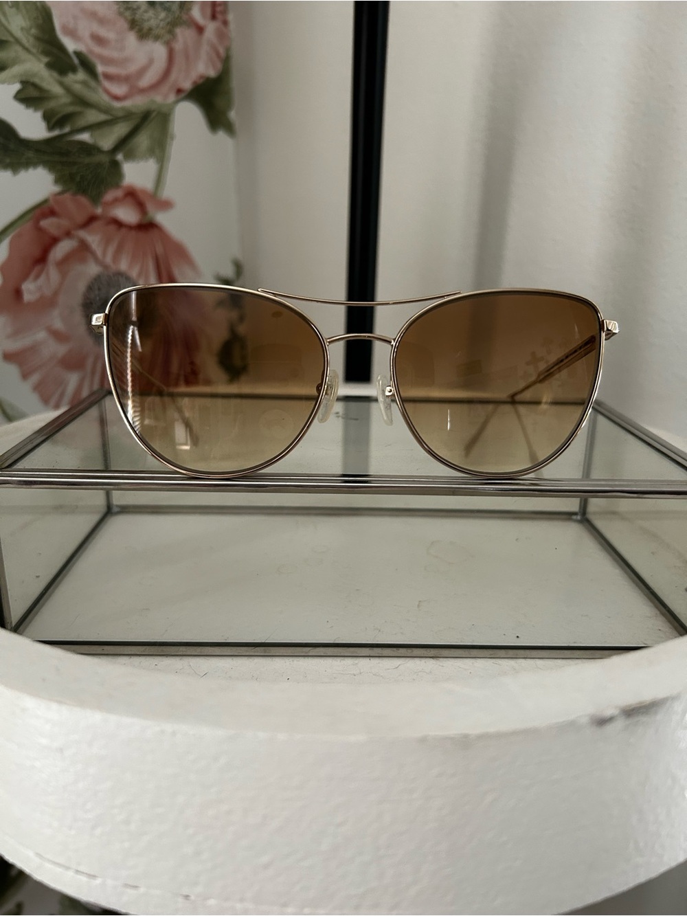 Longchamp Gold Frame Brown Gradient Aviator Sunglasses for Women